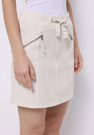 Mini Düz Bağcıklı Kadın Bej Etek