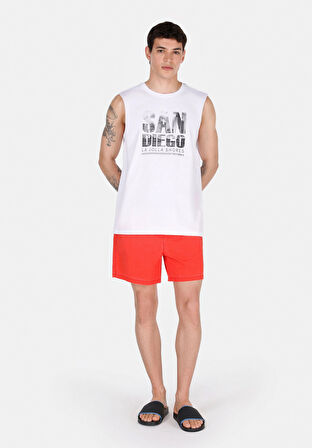 Slim Fit Düz Erkek Kirmizi Deniz Şortu