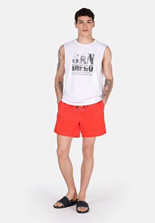 Slim Fit Düz Erkek Kirmizi Deniz Şortu