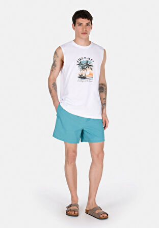 Slim Fit Düz Erkek Mavi Deniz Şortu