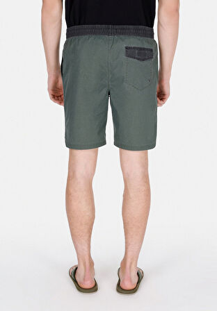 Slim Fit Düz Erkek Yeşil Deniz Şortu