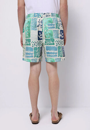 Regular Fit Baskılı Erkek Yeşil Deniz Şortu