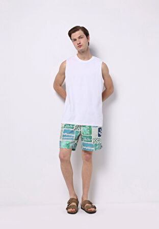 Regular Fit Baskılı Erkek Yeşil Deniz Şortu