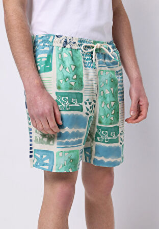 Regular Fit Baskılı Erkek Yeşil Deniz Şortu