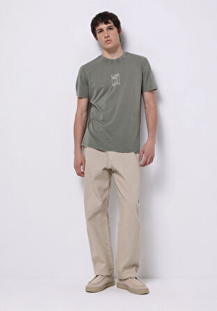 Regular Fit Yuvarlak Yaka Düz Erkek Yeşil Kısa Kol Tişört