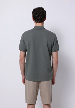 Regular Fit Polo Yaka Jakarlı Erkek Yeşil Kısa Kol Tişört