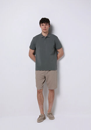 Regular Fit Polo Yaka Jakarlı Erkek Yeşil Kısa Kol Tişört