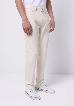 Straight Fit Düşük Bel Düz Paça Erkek Bej Jean Pantolon