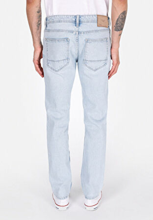 Straight Fit Düşük Bel Düz Paça Erkek Mavi Jean Pantolon