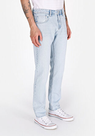 Straight Fit Düşük Bel Düz Paça Erkek Mavi Jean Pantolon