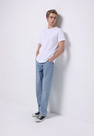 Regular Fit Orta Bel Düz Paça Erkek İndigo Jean Pantolon