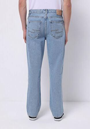 Regular Fit Orta Bel Düz Paça Erkek İndigo Jean Pantolon