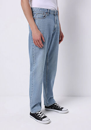 Regular Fit Orta Bel Düz Paça Erkek İndigo Jean Pantolon