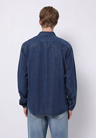 Regular Fit Klasik Yaka Düz Erkek Mavi Uzun Kol Gömlek