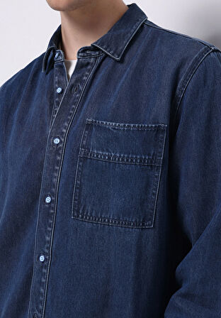 Regular Fit Klasik Yaka Düz Erkek Mavi Uzun Kol Gömlek