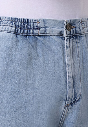 Regular Fit Orta Bel Düz Erkek İndigo Ecologic Jean Şort
