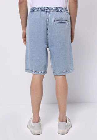 Regular Fit Orta Bel Düz Erkek İndigo Ecologic Jean Şort