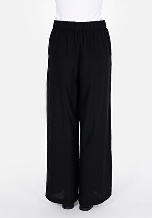 Regular Fit Yüksel Bel Geniş Paça Kadın Siyah  Pantolon