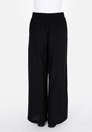 Regular Fit Yüksel Bel Geniş Paça Kadın Siyah  Pantolon