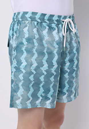 Regular Fit Baskılı Erkek Turkuaz Deniz Şortu