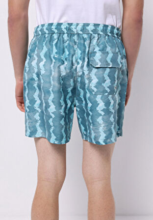 Regular Fit Baskılı Erkek Turkuaz Deniz Şortu