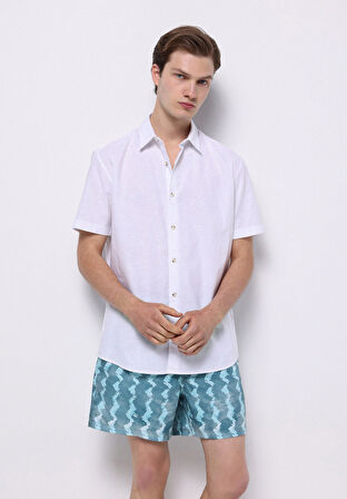 Regular Fit Baskılı Erkek Turkuaz Deniz Şortu