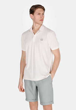 Regular Fit Polo Yaka Düz Erkek Bej Kısa Kol Tişört