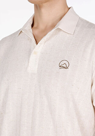 Regular Fit Polo Yaka Düz Erkek Bej Kısa Kol Tişört