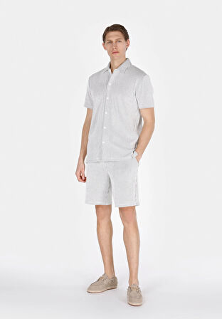 Regular Fit Polo Yaka Jakarlı Erkek Gri Kısa Kol Tişört