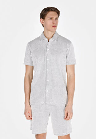 Regular Fit Polo Yaka Jakarlı Erkek Gri Kısa Kol Tişört