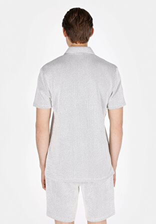 Regular Fit Polo Yaka Jakarlı Erkek Gri Kısa Kol Tişört