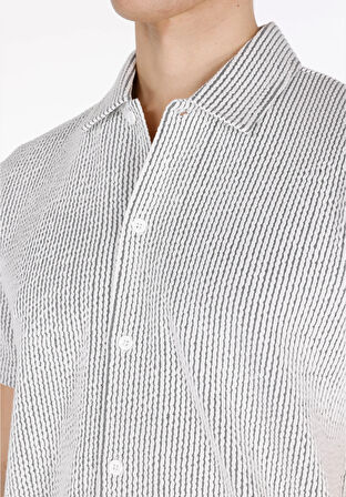 Regular Fit Polo Yaka Jakarlı Erkek Gri Kısa Kol Tişört