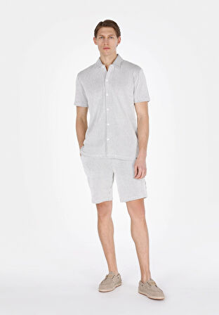 Regular Fit Orta Bel Çizgili Erkek Gri Şort