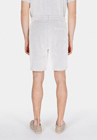 Regular Fit Orta Bel Çizgili Erkek Gri Şort