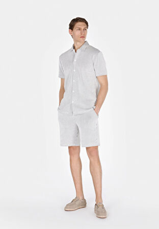 Regular Fit Orta Bel Çizgili Erkek Gri Şort