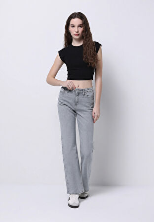 Regular Fit   Kadın Gri Jean Pantolon