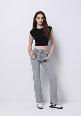 Regular Fit   Kadın Gri Jean Pantolon