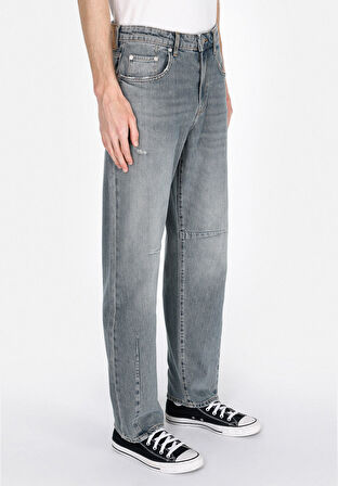 083 Retro Baggy Fit Orta Bel Düz Paça Erkek Yeşil Jean Pantolon Cl1074870