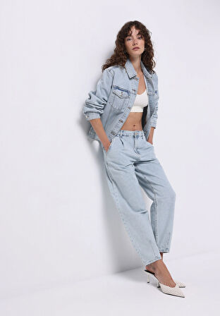 Barrel Fit   Kadın İndigo Jean Pantolon
