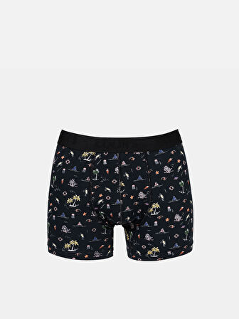Modern Fit Baskılı Erkek Siyah Boxer