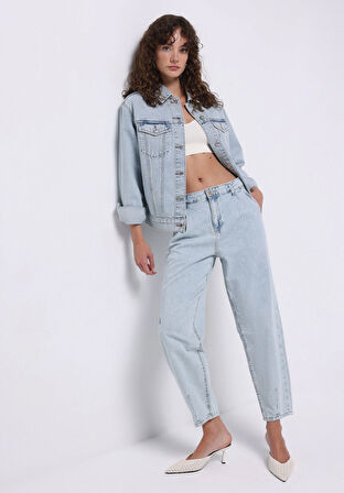 Regular Fit Düğmeli Astarsız  Kadın Mavi Ceket