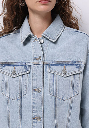 Regular Fit Düğmeli Astarsız  Kadın Mavi Ceket