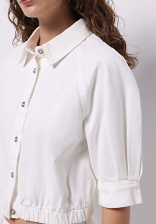 Oversize Fit Düğmeli Astarsız  Kadın Beyaz Ceket