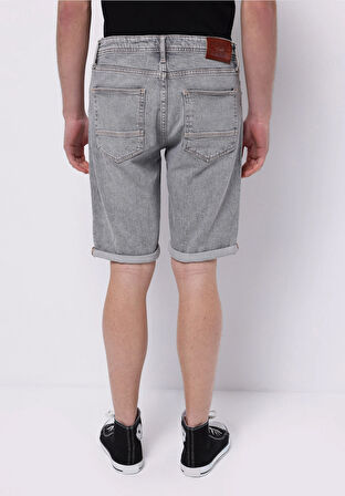 Straıght Fıt Düşük Bel Düz Erkek Gri Jean Şort