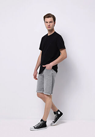 Straıght Fıt Düşük Bel Düz Erkek Gri Jean Şort