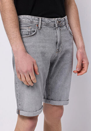 Straıght Fıt Düşük Bel Düz Erkek Gri Jean Şort