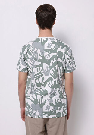 Regular Fit Yuvarlak Yaka Baskılı Erkek Yeşil Kısa Kol Tişört