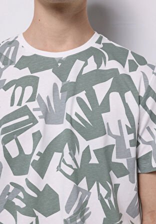 Regular Fit Yuvarlak Yaka Baskılı Erkek Yeşil Kısa Kol Tişört