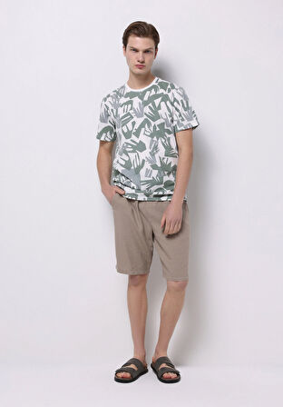 Regular Fit Yuvarlak Yaka Baskılı Erkek Yeşil Kısa Kol Tişört