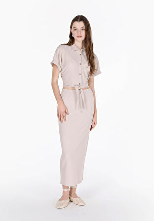 Slim Fit Düz  Kadın Bej Etek